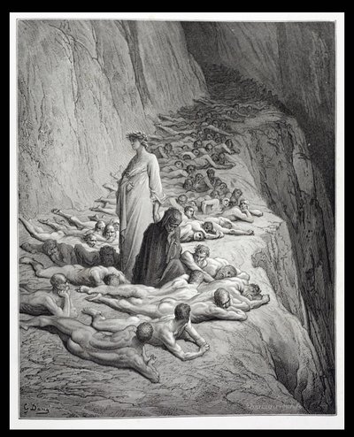 Dante and Pope Adrian V, from The Divine Comedy (Purgatorio) by Dante Alighieri, engraved by Stephane Pannemaker by Gustave Dore